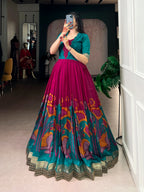 Designer Jari Woven Teal Colour Gown