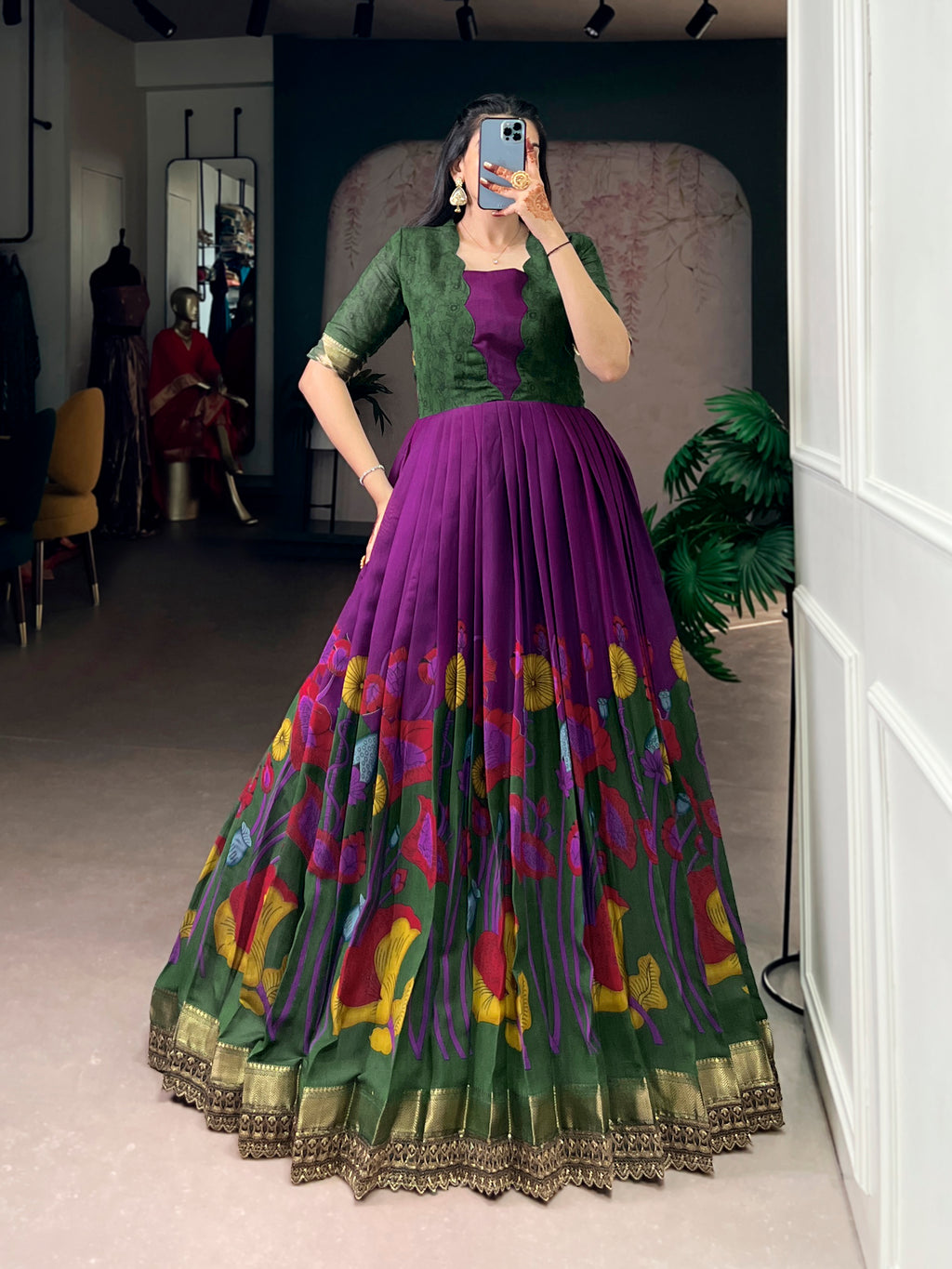 Designer Jari Woven Wine Colour Gown