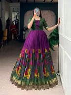 Designer Jari Woven Wine Colour Gown