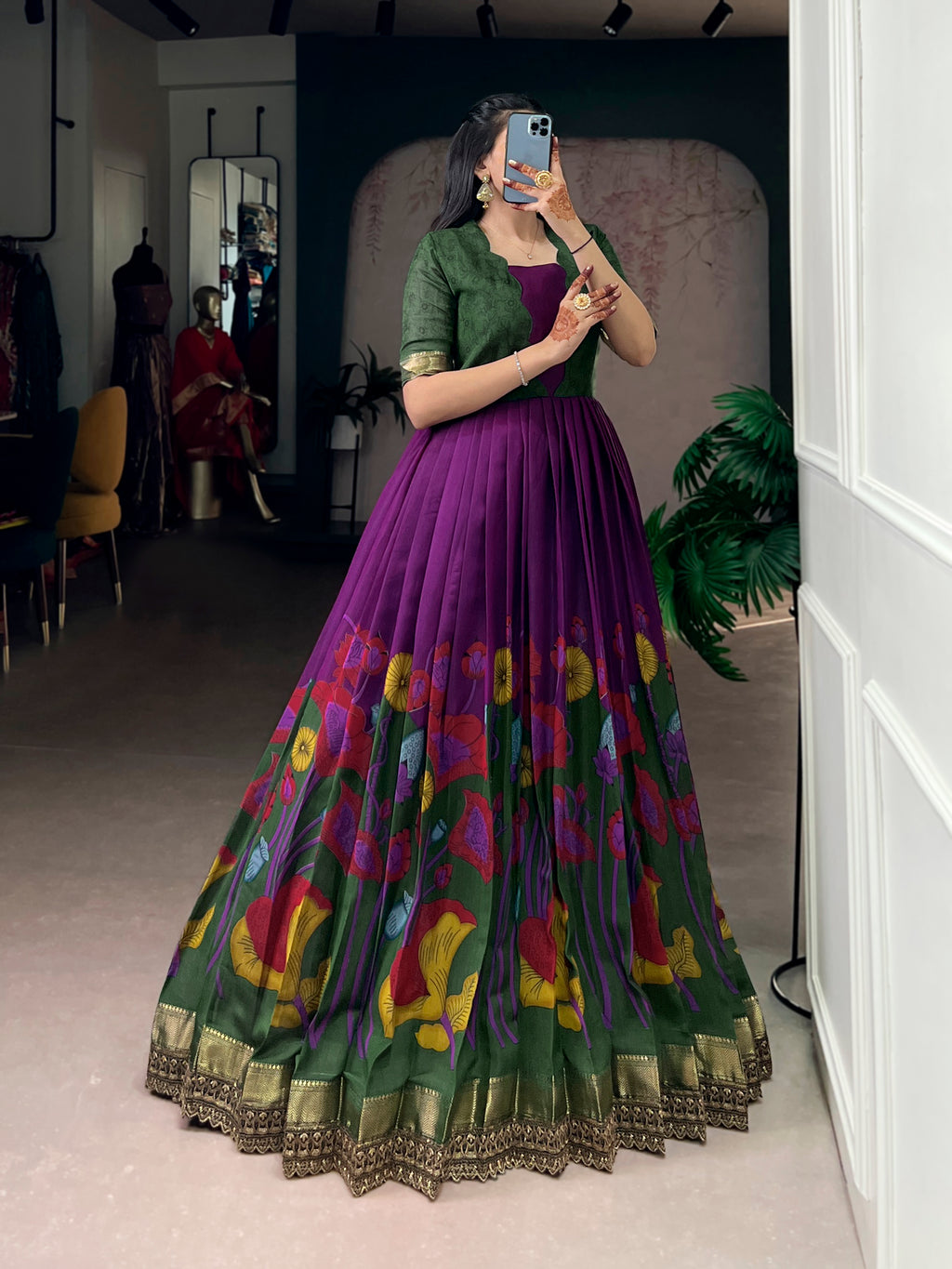 Designer Jari Woven Wine Colour Gown
