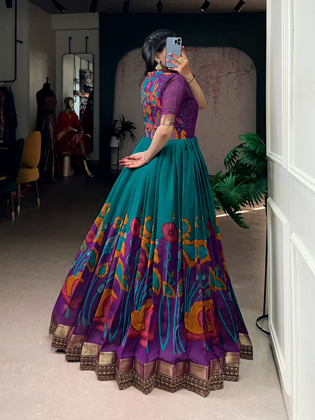 Designer Jari Woven Wine Colour Gown