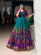 Designer Jari Woven Wine Colour Gown