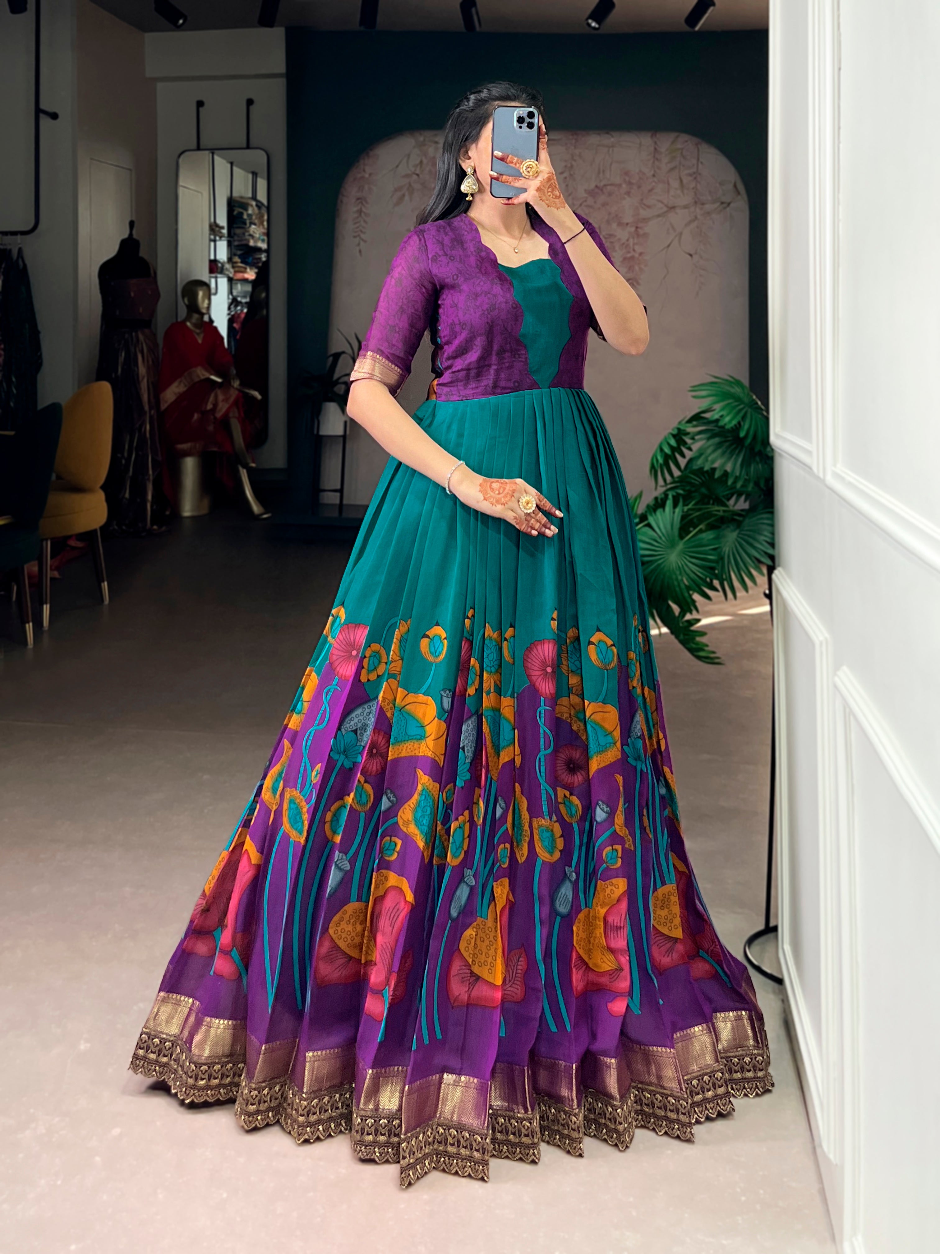 Designer Jari Woven Wine Colour Gown