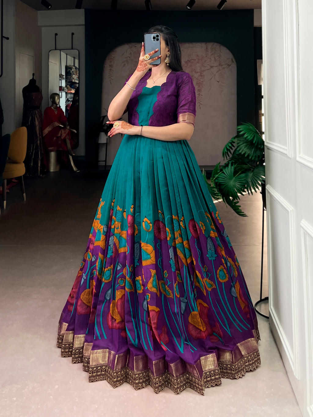 Designer Jari Woven Wine Colour Gown