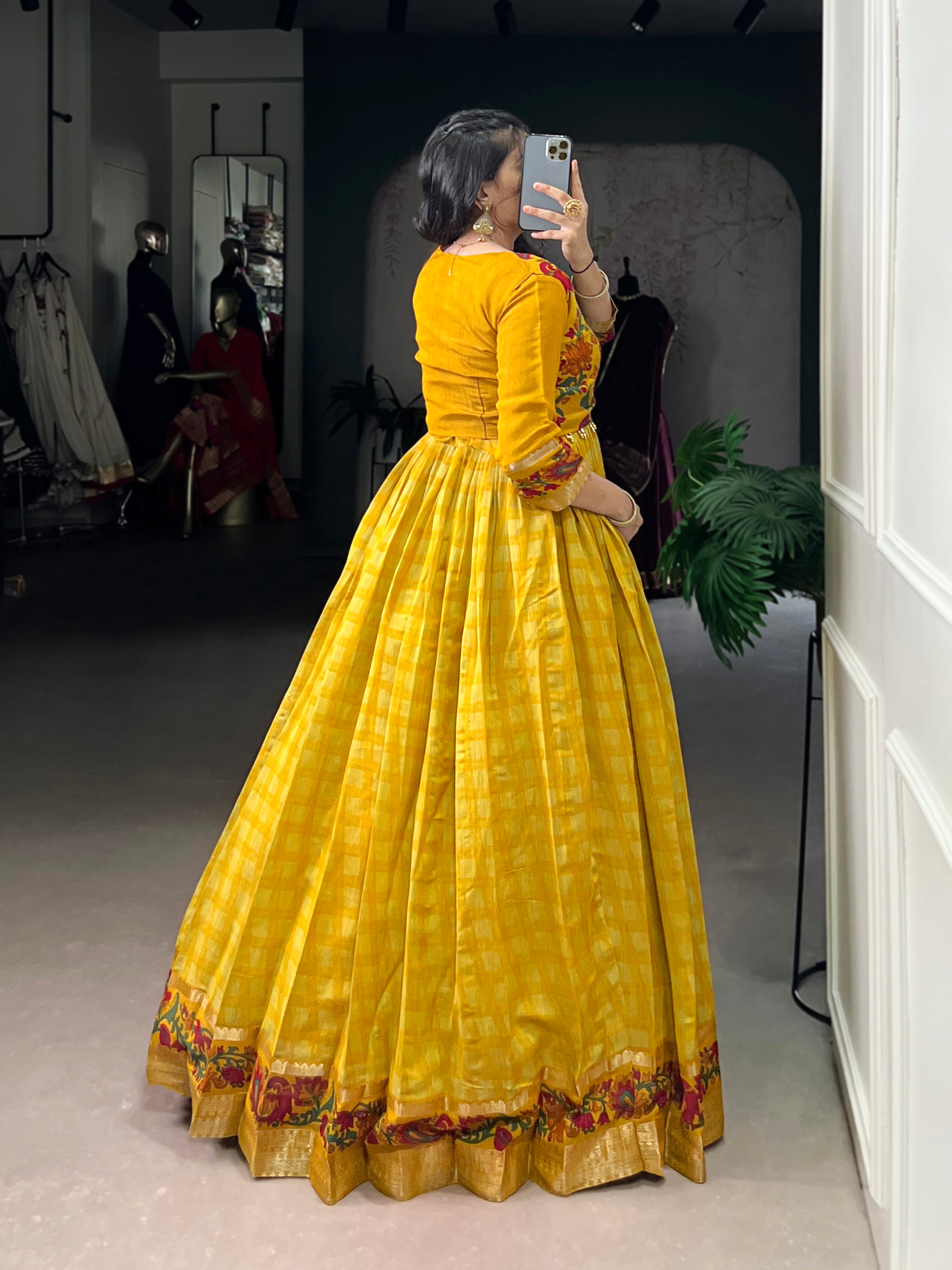 Kalikar Polyester Viscose Chanderi  Printed With Zari Weaving Work -5034