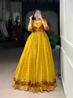 Kalikar Polyester Viscose Chanderi  Printed With Zari Weaving Work -5034