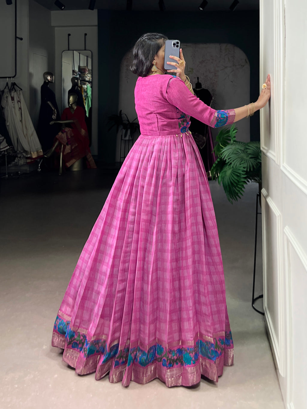 Kalikar Polyester Viscose Chanderi  Printed With Zari Weaving Work -5034