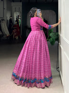 Kalikar Polyester Viscose Chanderi  Printed With Zari Weaving Work -5034