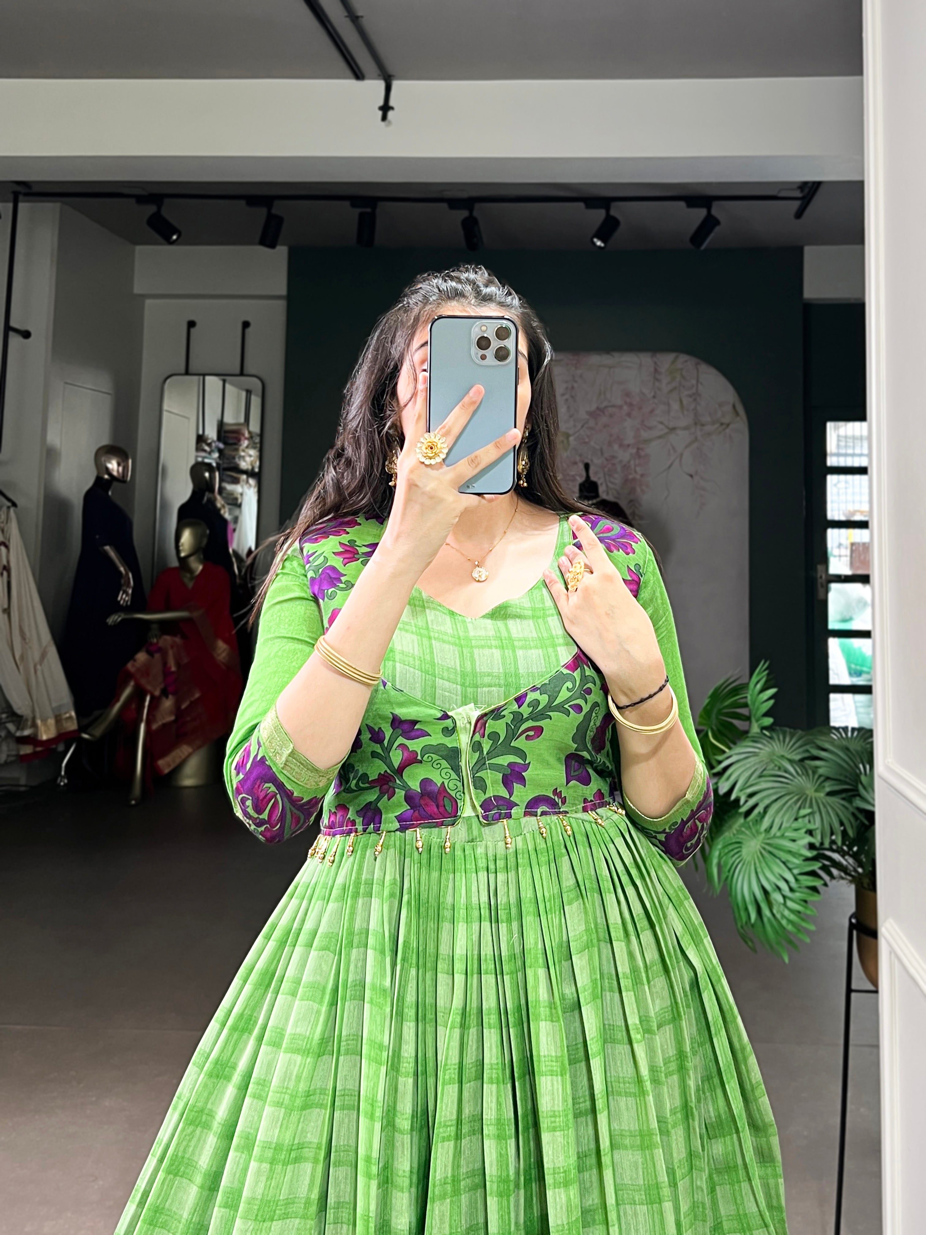 Kalikar Polyester Viscose Chanderi  Printed With Zari Weaving Work -5034