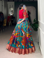 Designer Printed Shrug with Kalamkari Printed Gown of Teal Colour