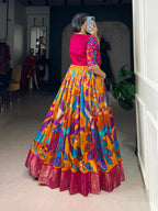 Designer Printed Shrug with Kalamkari Printed Gown of Red Colour