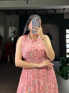 Designer Floral Printed Gown of Pink Colour