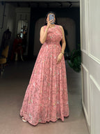 Designer Floral Printed Gown of Pink Colour