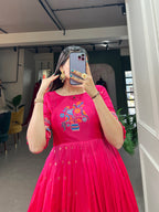 Designer Jari Woven Gown of Pink Colour