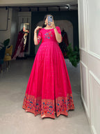 Designer Jari Woven Gown of Pink Colour