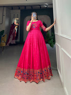 Designer Jari Woven Gown of Pink Colour