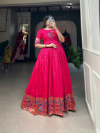 Designer Jari Woven Gown of Pink Colour