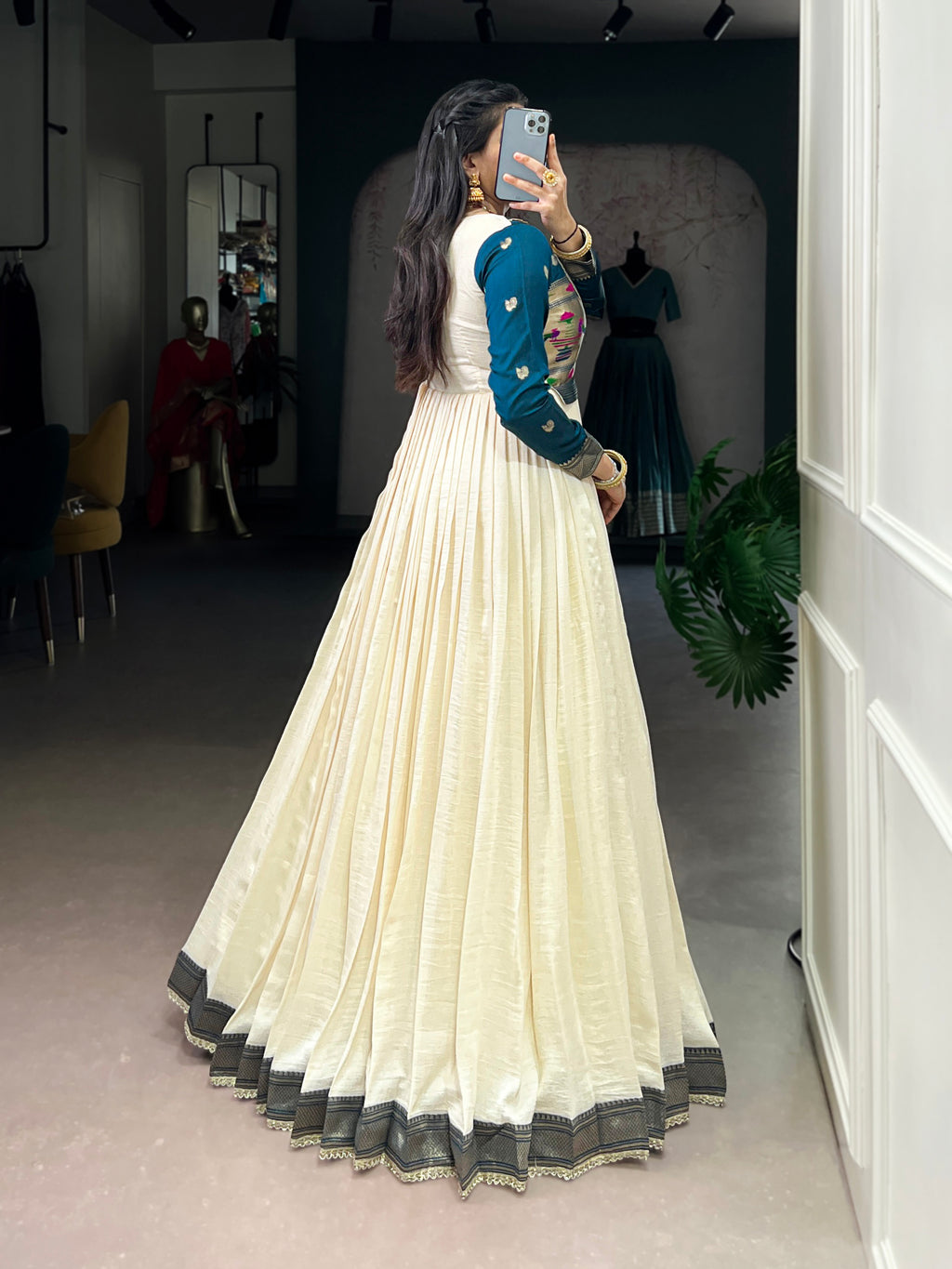 Designer Jari Woven Fown of Green Colour