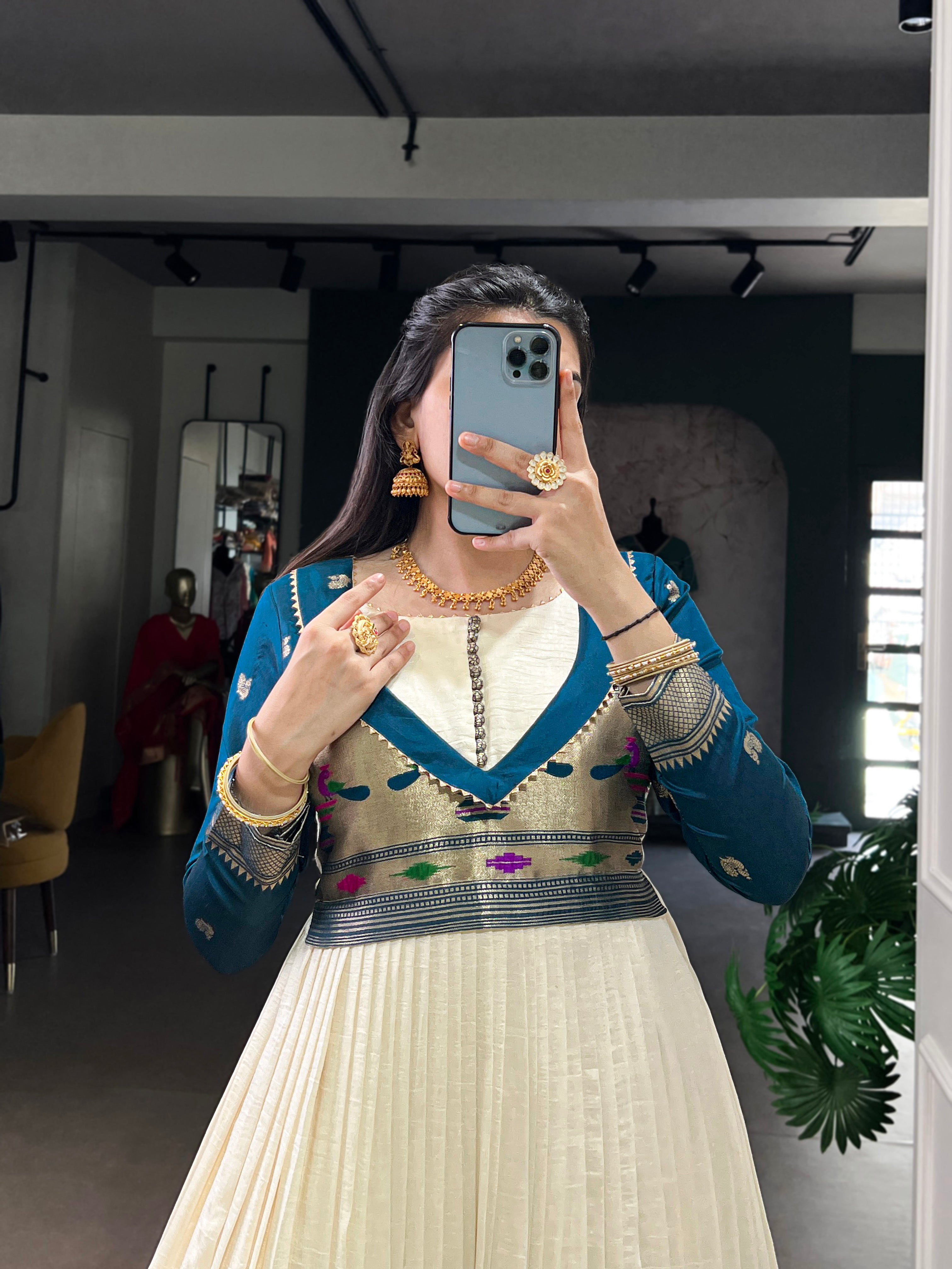 Designer Jari Woven Fown of Green Colour