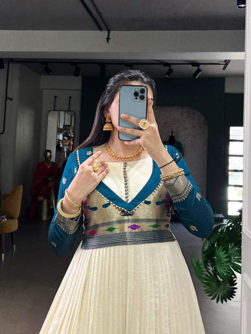 Designer Jari Woven Fown of Green Colour