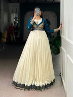 Designer Jari Woven Fown of Green Colour