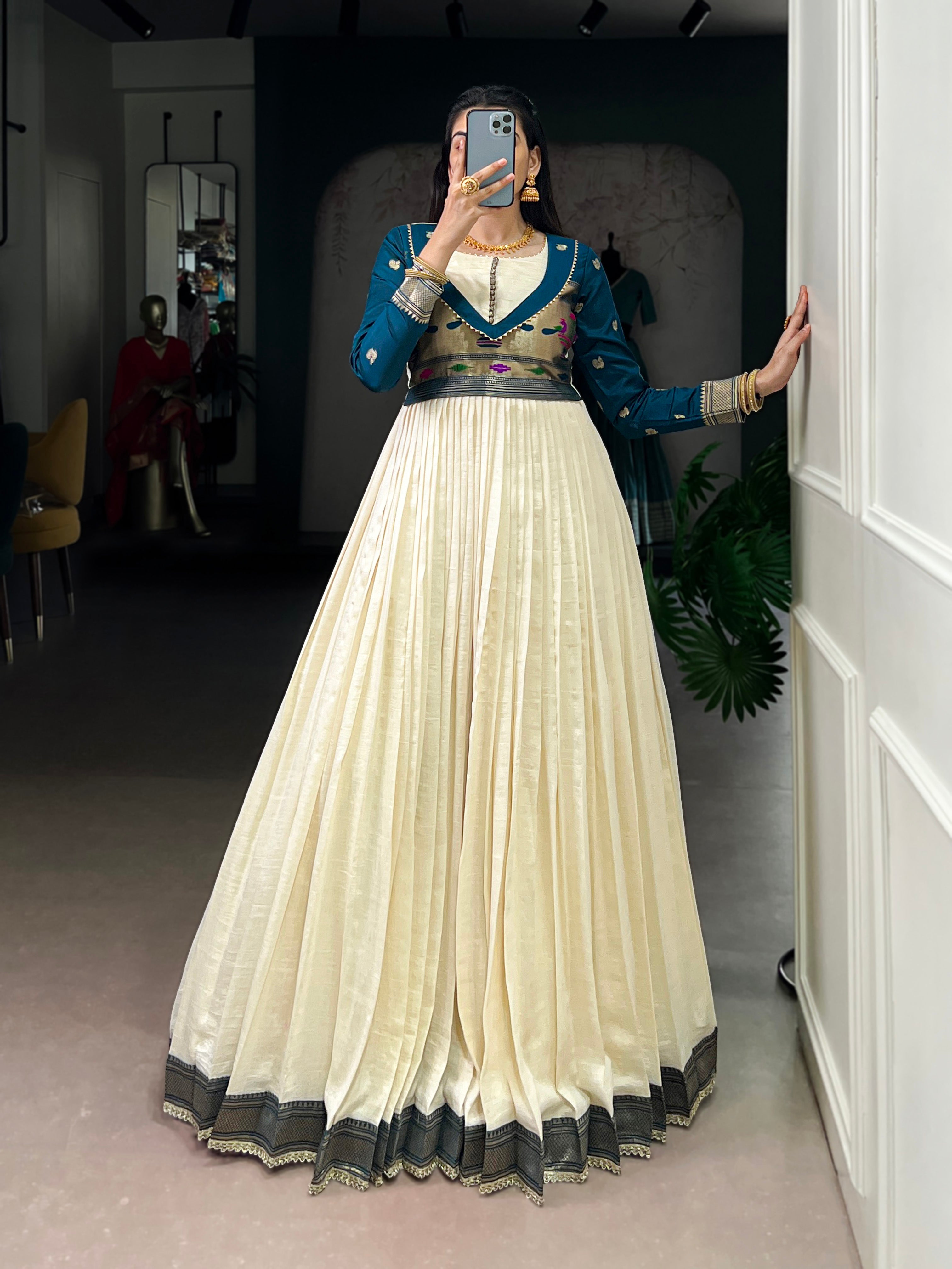 Designer Jari Woven Fown of Green Colour