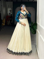 Designer Jari Woven Fown of Green Colour