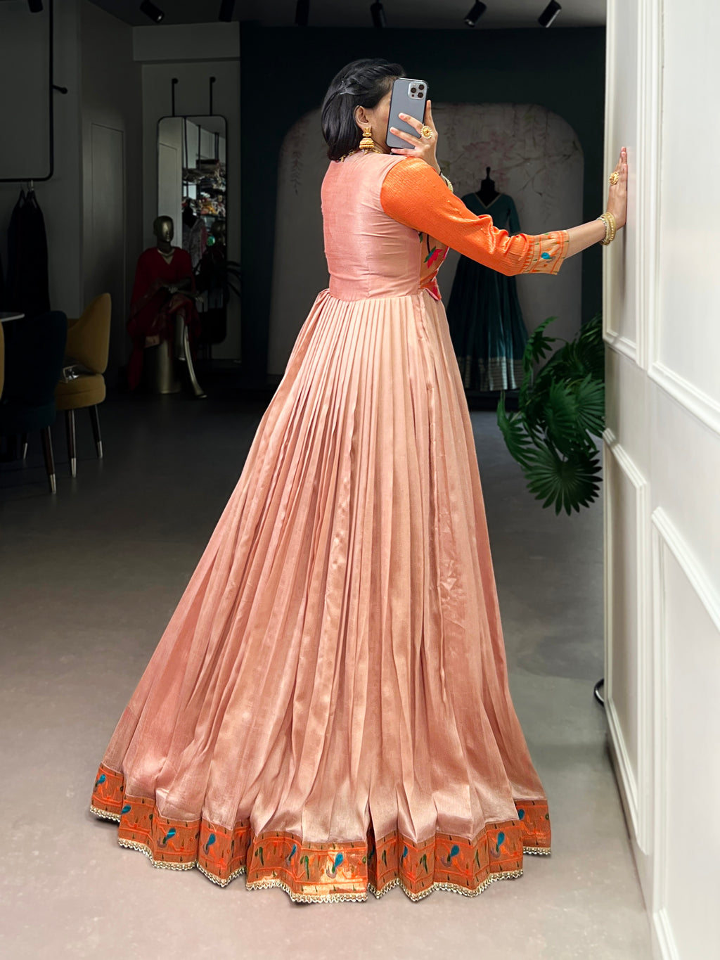 Designer Jari Woven Fown of Orange Colour