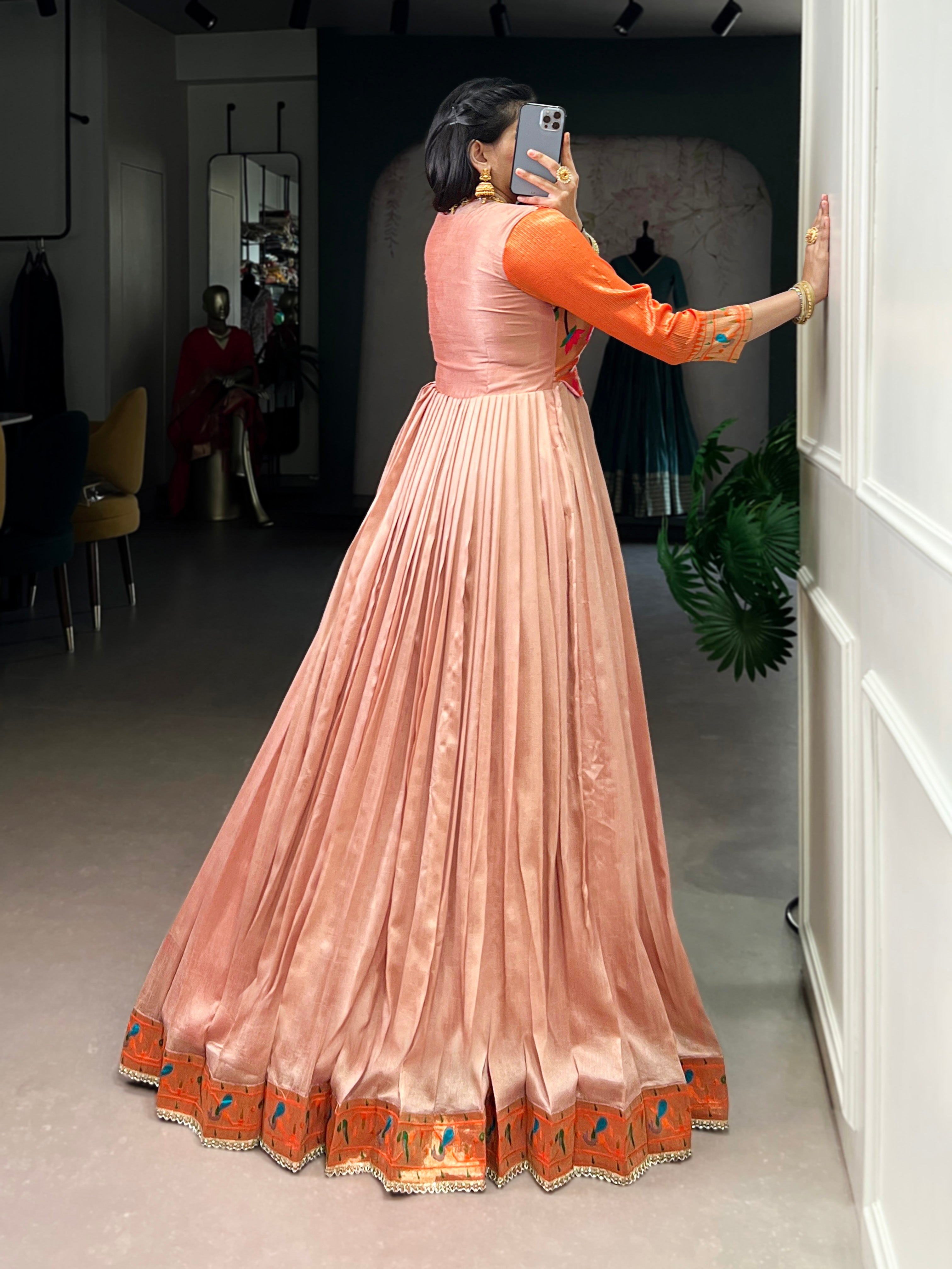 Designer Jari Woven Fown of Orange Colour