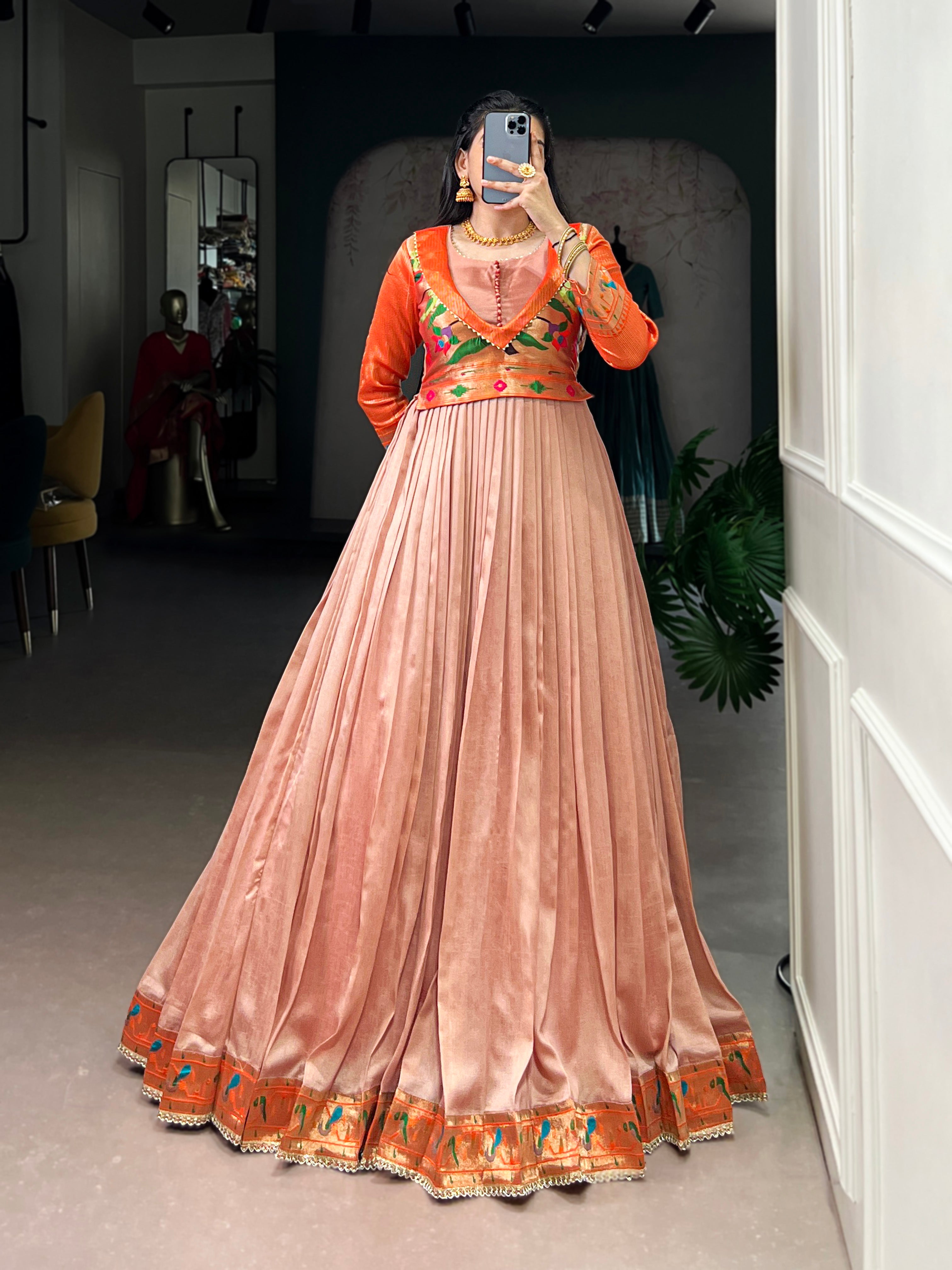 Designer Jari Woven Fown of Orange Colour