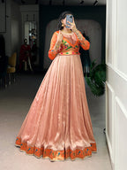 Designer Jari Woven Fown of Orange Colour