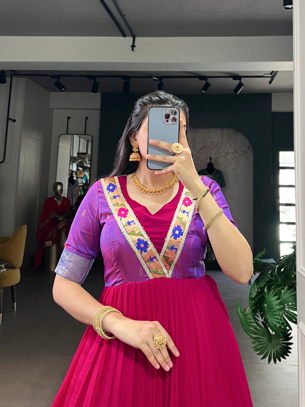 Designer Jari Woven Fown of Teal Colour