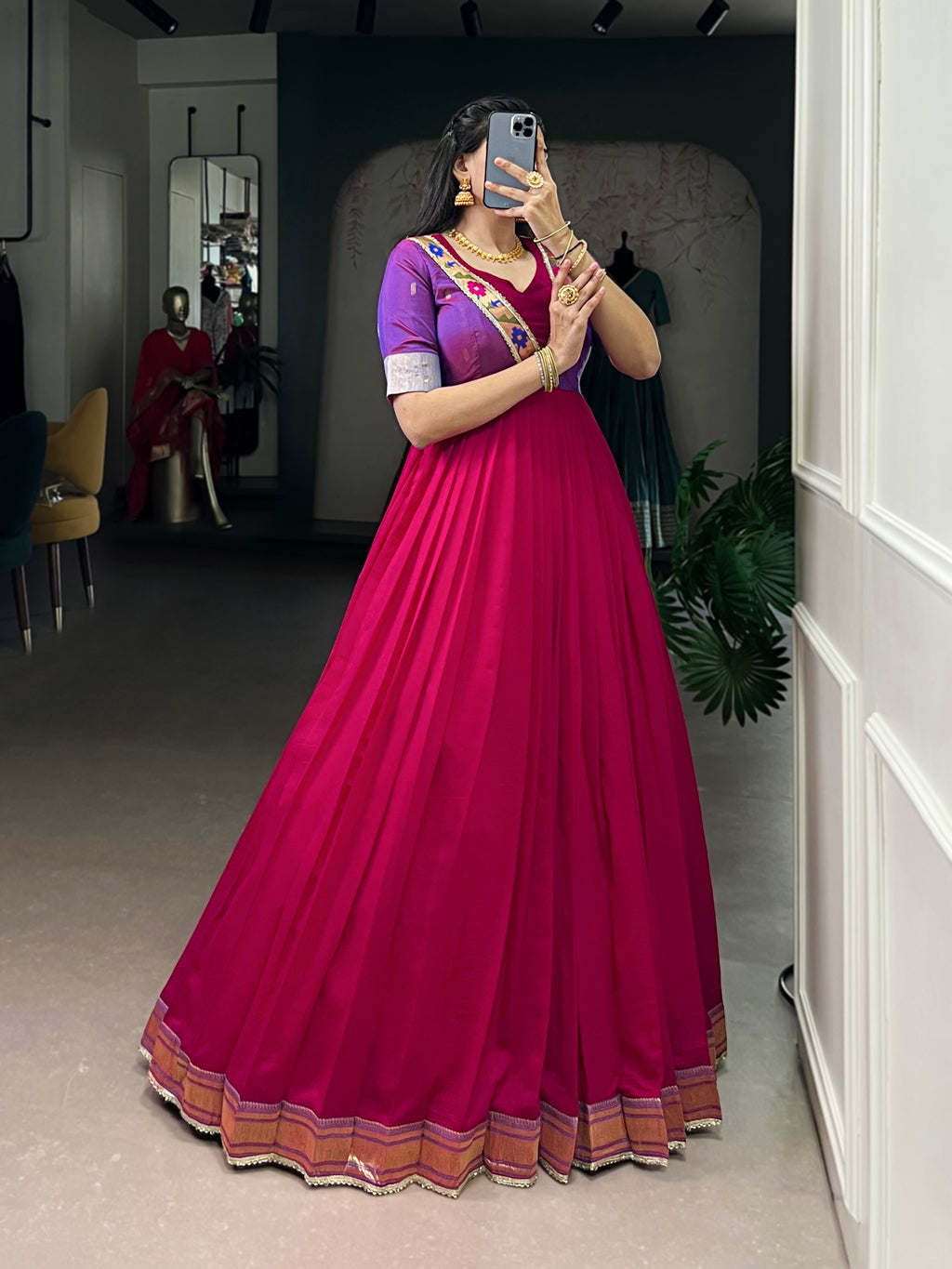 Designer Jari Woven Fown of Teal Colour