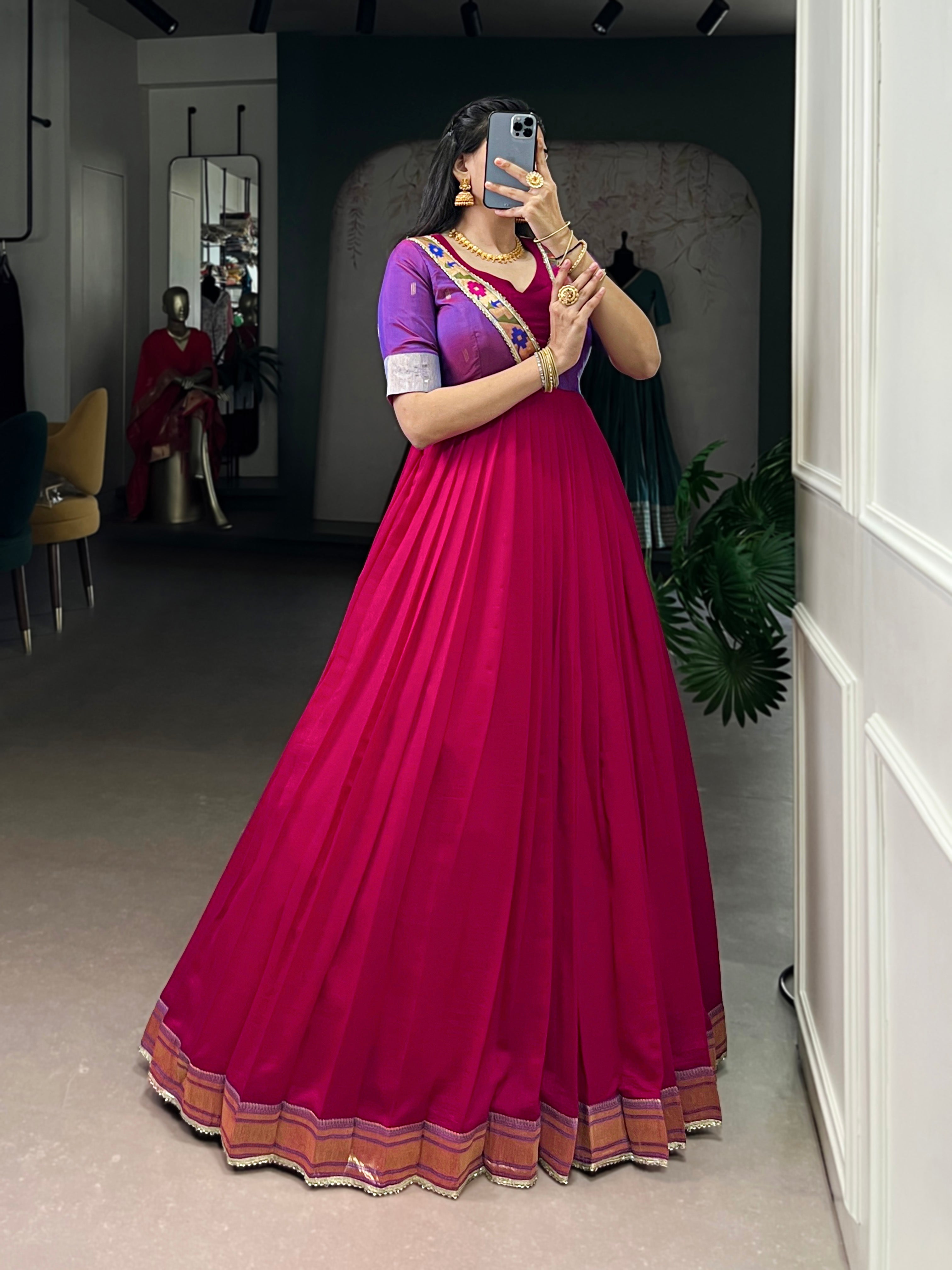 Designer Jari Woven Fown of Teal Colour