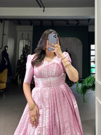 Designer Zari Woven Shrug with Kanjivaram Woven Gown of Pink Colour