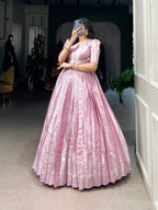 Designer Zari Woven Shrug with Kanjivaram Woven Gown of Pink Colour