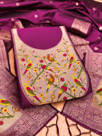 Wine Color Paithani woven Pattern Top, Bottom & Dupatta Dress Material