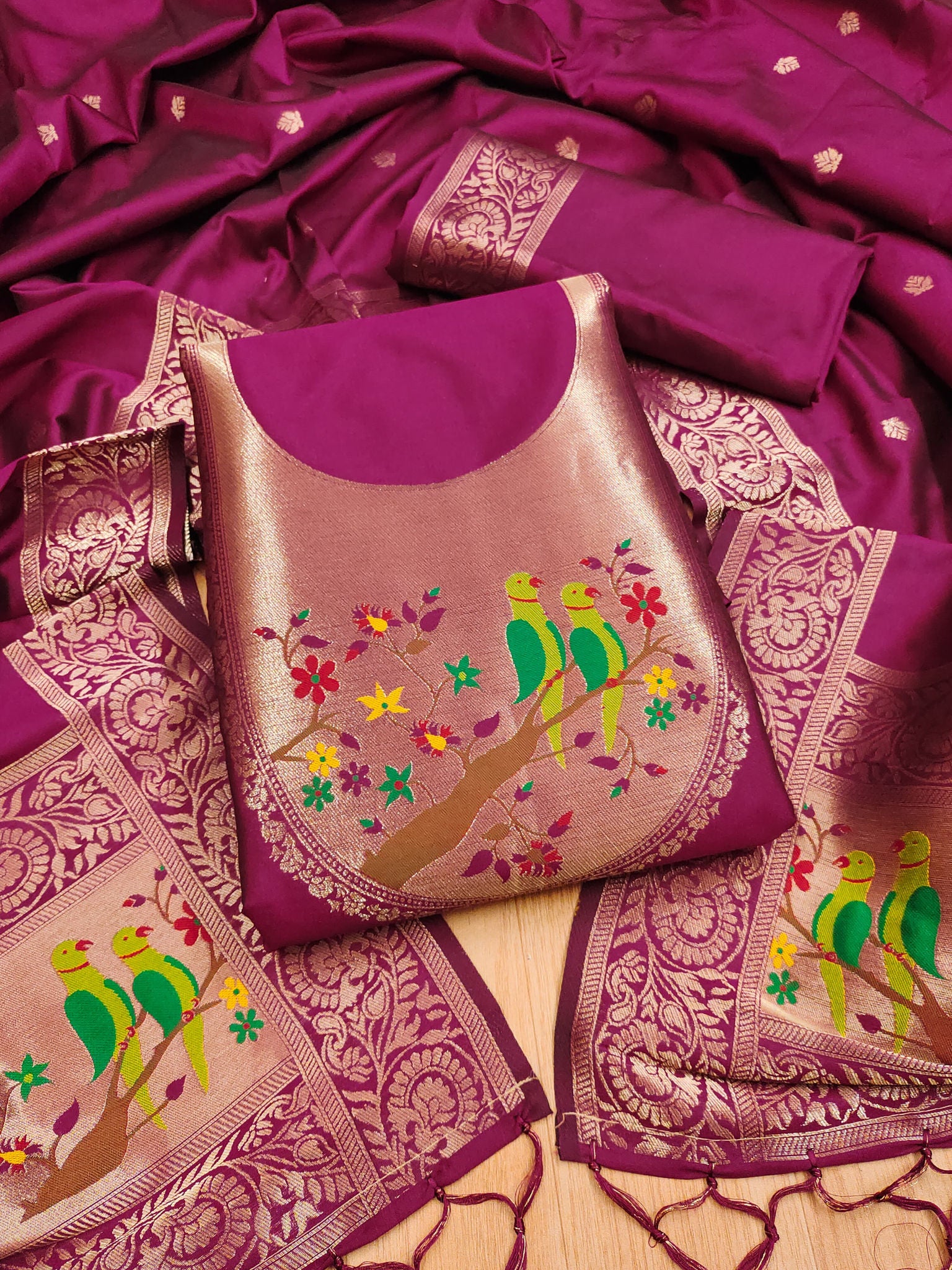 Maharashtra's Royal Heritage Unstitched Dress Material VOL-003 -Dual Wine Kalikar