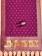 Wine Color Paithani woven Pattern Top, Bottom & Dupatta Dress Material