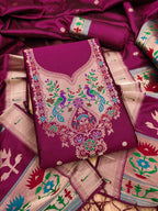 Maroon Color Paithani woven Pattern Top, Bottom & Dupatta Dress Material