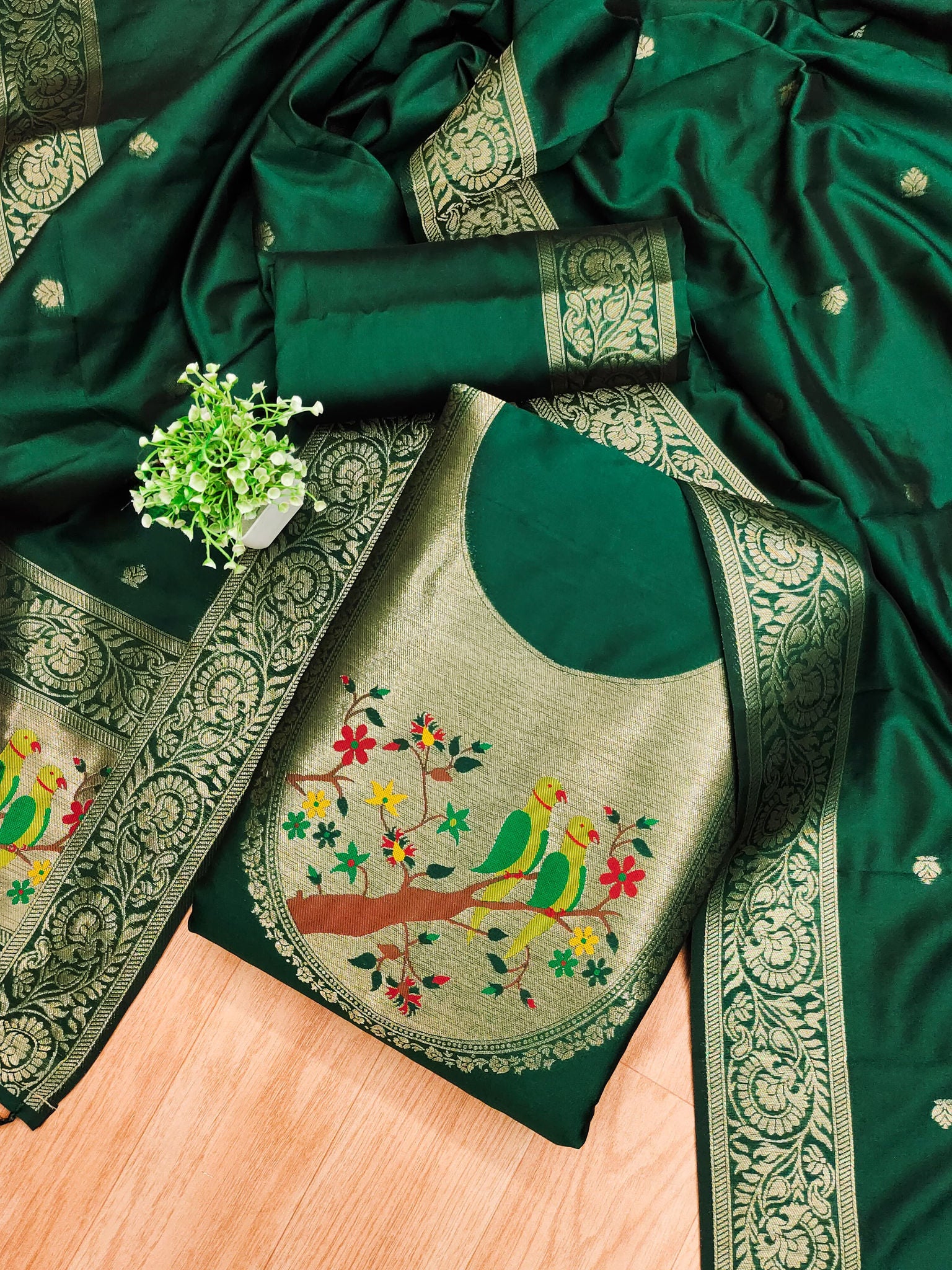 Maharashtra's Royal Heritage Unstitched Dress Material VOL-003 -Green Kalikar