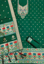 Green Color Paithani woven Pattern Top, Bottom & Dupatta Dress Material