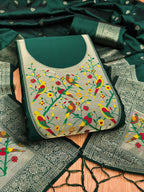 Green Color Paithani woven Pattern Top, Bottom & Dupatta Dress Material