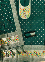 Green Color Paithani woven Pattern Top, Bottom & Dupatta Dress Material