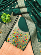 Green Color Paithani woven Pattern Top, Bottom & Dupatta Dress Material
