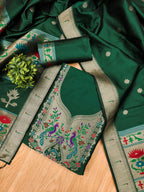 Green Color Paithani woven Pattern Top, Bottom & Dupatta Dress Material