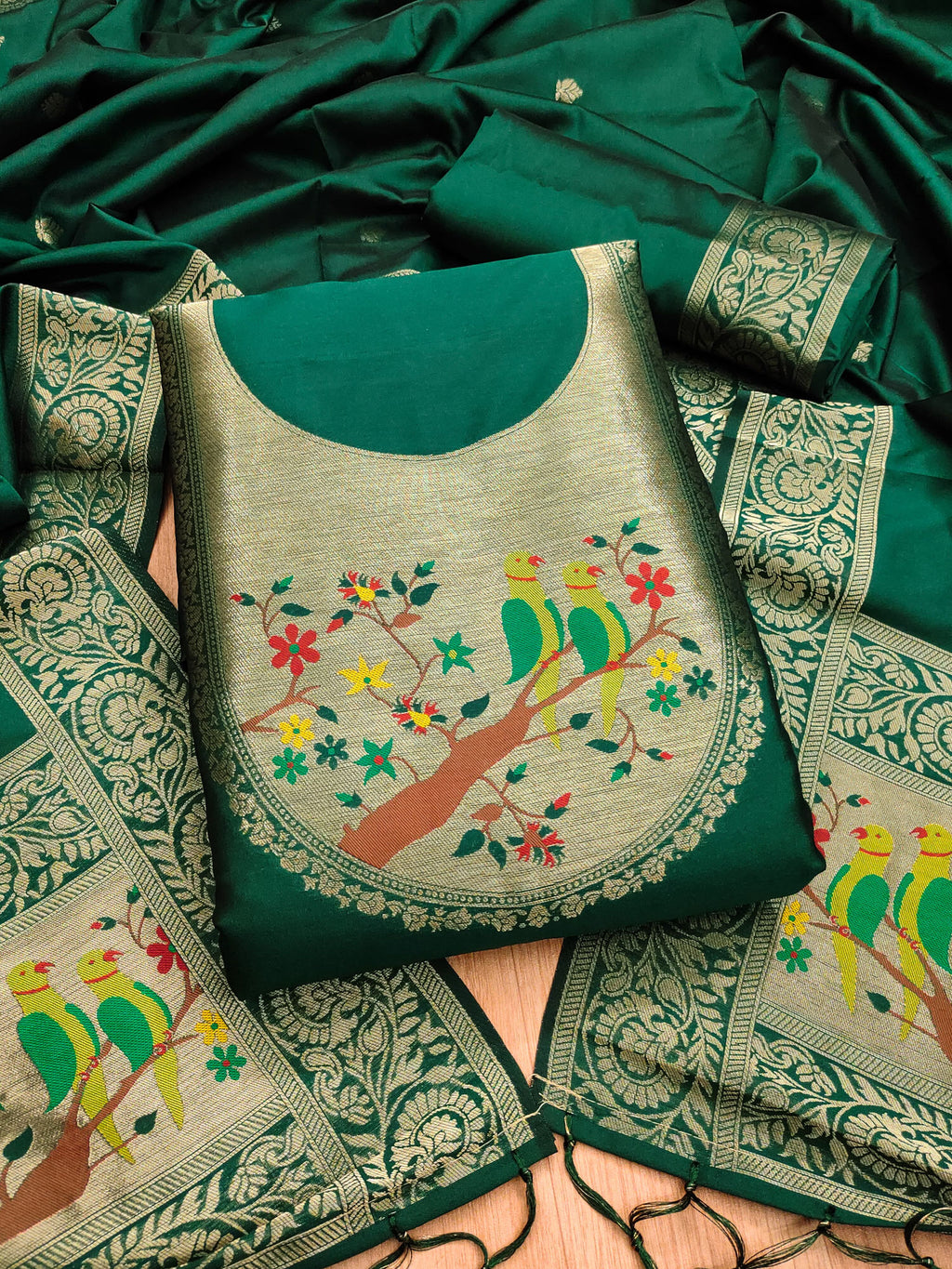 Maharashtra's Royal Heritage Unstitched Dress Material VOL-003 -Green Kalikar