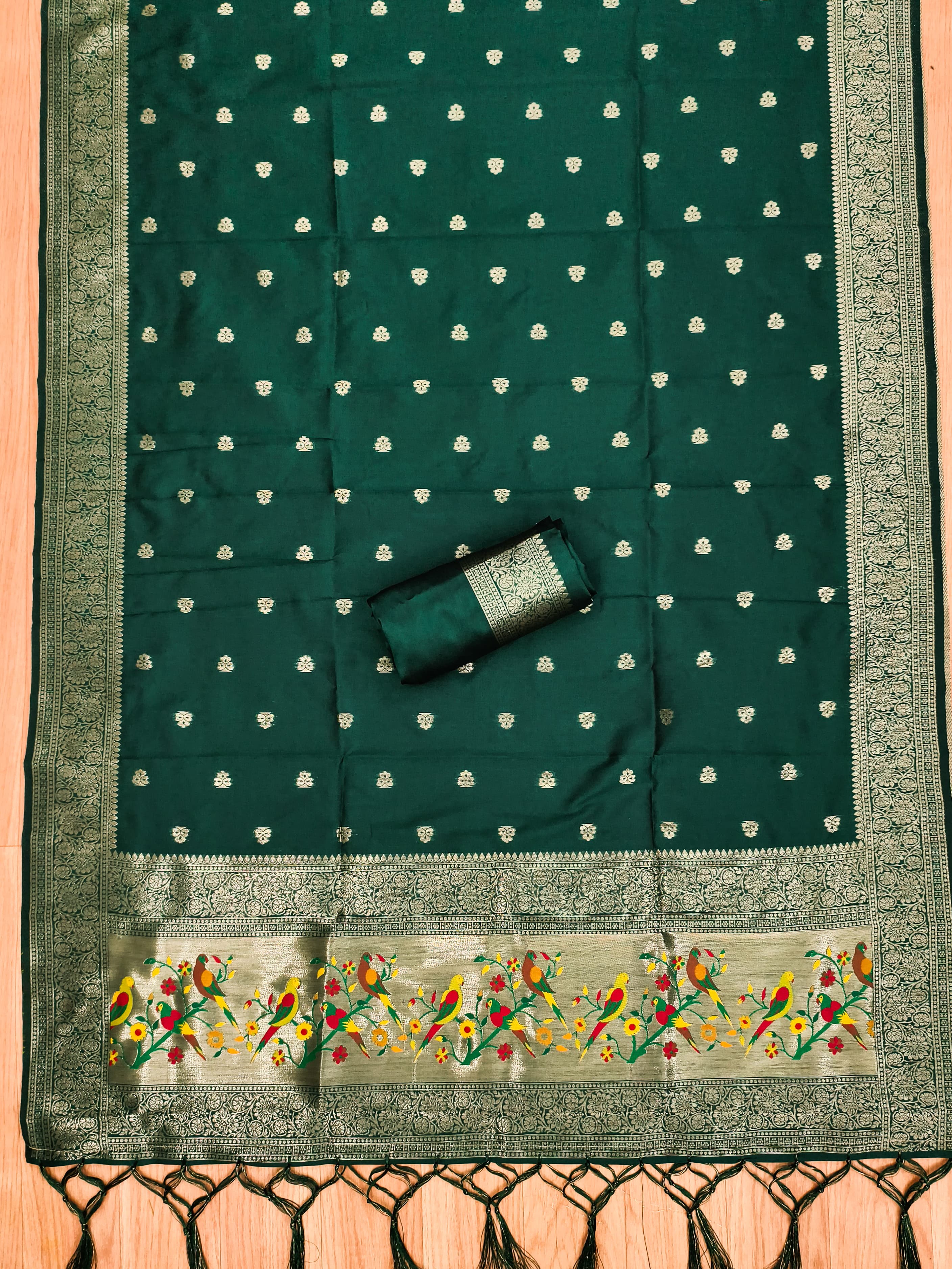 Green Color Paithani woven Pattern Top, Bottom & Dupatta Dress Material