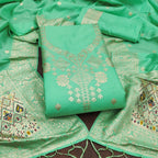 Lime Green Color Paithani woven Pattern Top, Bottom & Dupatta Dress Material