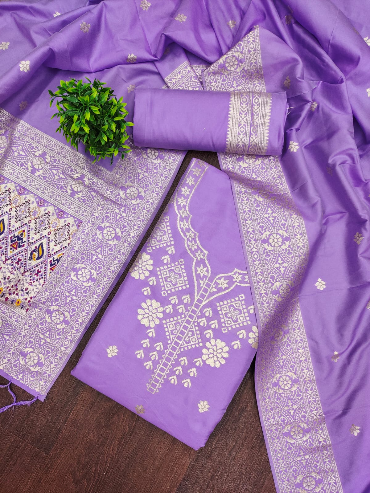 Purple Color Paithani woven Pattern Top, Bottom & Dupatta Dress Material